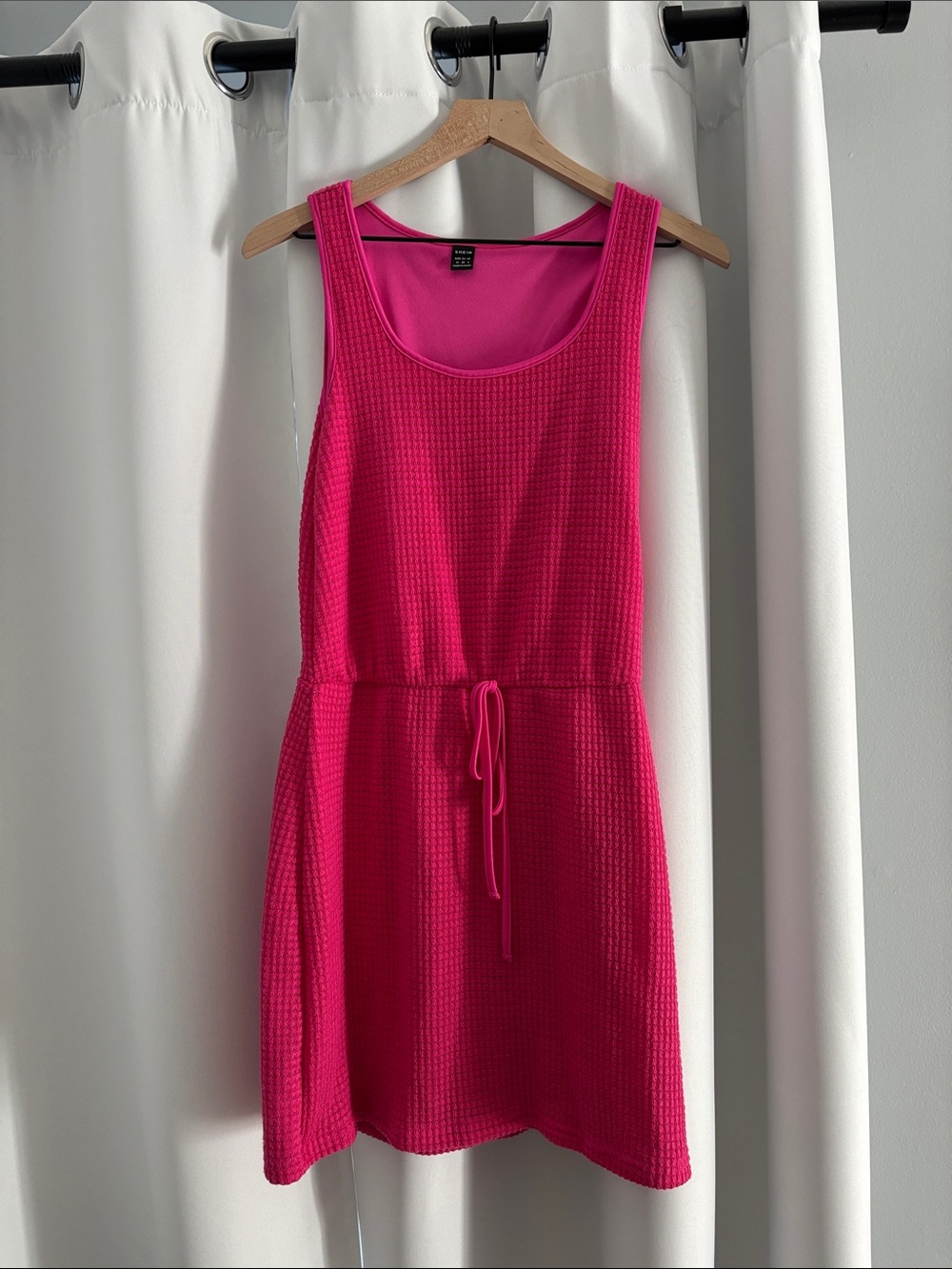 SHEIN Vibrant Hot Pink Sleeveless Drawstring Mini Dress